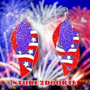 July 4th FAUX LEATHER EARRINGS 3 Layered Memorial Day American Earrings USA